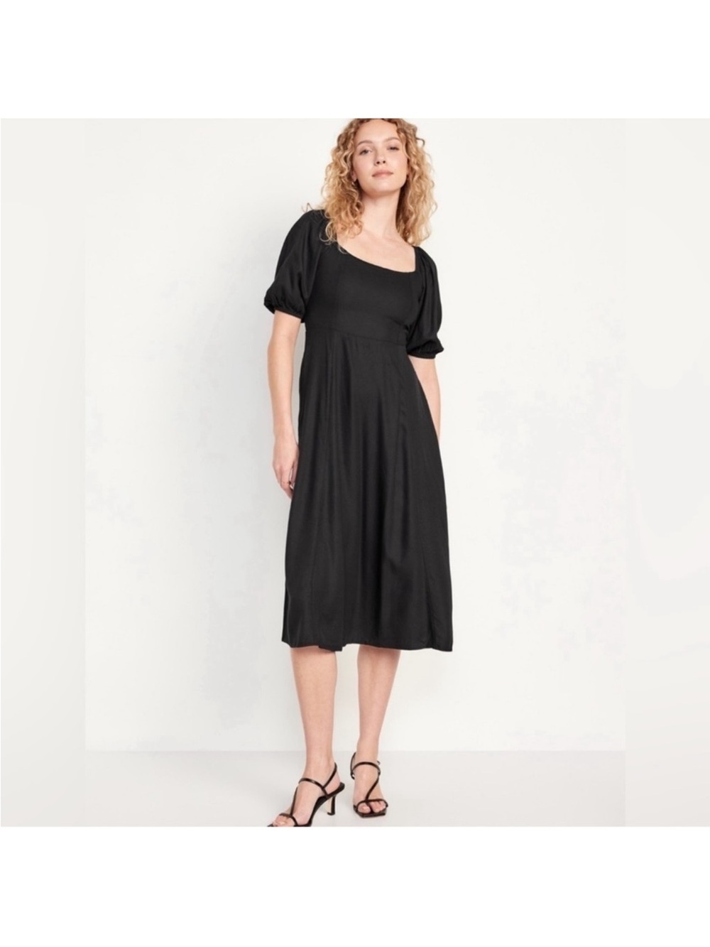 NWT! Old Navy Black Fit & Flare Crepe Midi Dress  425791 🪂 - Picture 7 of 9
